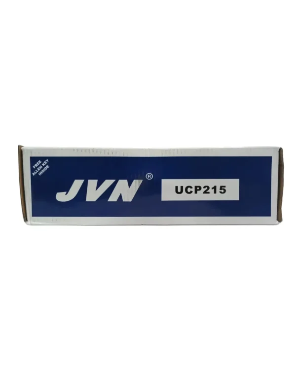 JVN BEARINGS - UCP215 SIDE BOX - WHITE BACKGROUND copy JVN UCP 215 Pillow Block Bearing (Shaft Dia 75mm) – Sealed Type with Rubber Seals | Z2V2+ Grade | HT200+ Grade Steel | G10 Balls | High RPM | For Conveyor Systems, Agricultural Machinery, Pumps, Gearboxes, Electric Motors, Industrial Fans, Grinders, Textile Machines, Material Handling Equipment, Compressors – 1PC