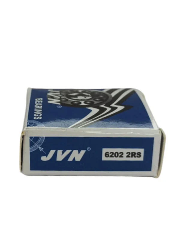 JVN DEEP GROOVE BALL BEARINGS - 6202 2RS SIDE BOX - WHITE BACKGROUND copy JVN 6202 2RS Ball Bearing (15x35x11mm) – Sealed Type with Rubber Seals | Z2V2+ Grade | Chrome Steel | G10 Balls | High RPM | For Fans, Motors, Grinders, Mixers, Crushers, Textile Machines, Agricultural Equipment, Bicycles, 2 Wheelers, 3 Wheelers, 4 Wheelers, Trucks, Buses, General Industrial Applications – 1PC