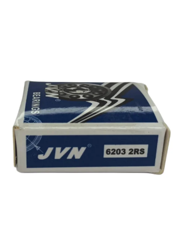 JVN DEEP GROOVE BALL BEARINGS - 6203 2RS SIDE BOX - WHITE BACKGROUND copy JVN 6203 2RS Ball Bearing (17x40x12mm) – Sealed Type with Rubber Seals | Z2V2+ Grade | Chrome Steel | G10 Balls | High RPM | For Fans, Motors, Grinders, Mixers, Crushers, Textile Machines, Agricultural Equipment, Bicycles, 2 Wheelers, 3 Wheelers, 4 Wheelers, Trucks, Buses, General Industrial Applications – 1PC
